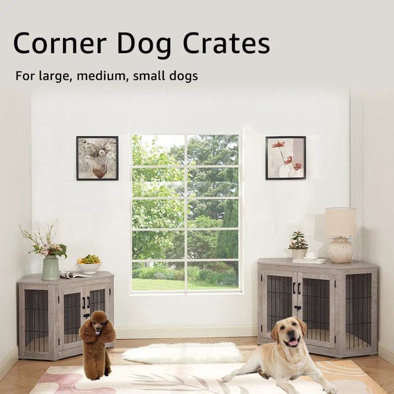Dereham Corner Dog Crate Furniture with Cushion – Space-Saving Pet Home