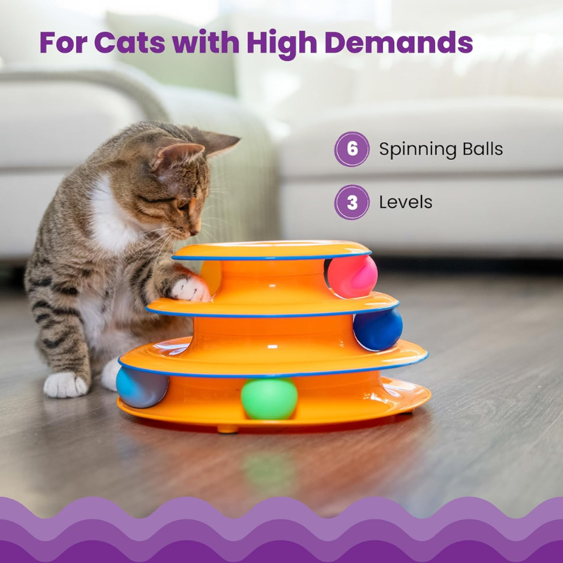 3-Tier Cat Track Toy – Interactive Spinning Ball Tower for Cats