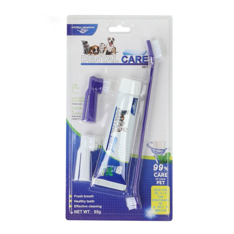 Pet Dental Care Set – Dog & Cat Toothbrush with Beef Flavor Toothpaste