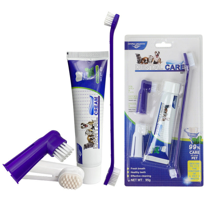 Pet Dental Care Set – Dog & Cat Toothbrush with Beef Flavor Toothpaste