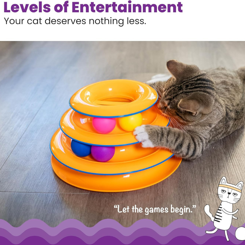 3-Tier Cat Track Toy – Interactive Spinning Ball Tower for Cats
