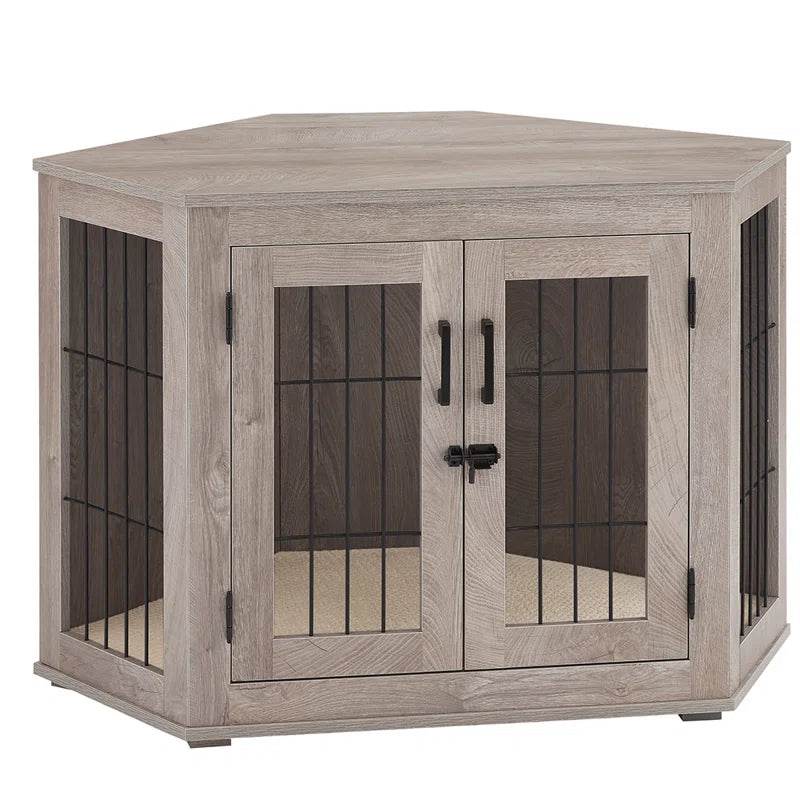 Dereham Corner Dog Crate Furniture with Cushion – Space-Saving Pet Home