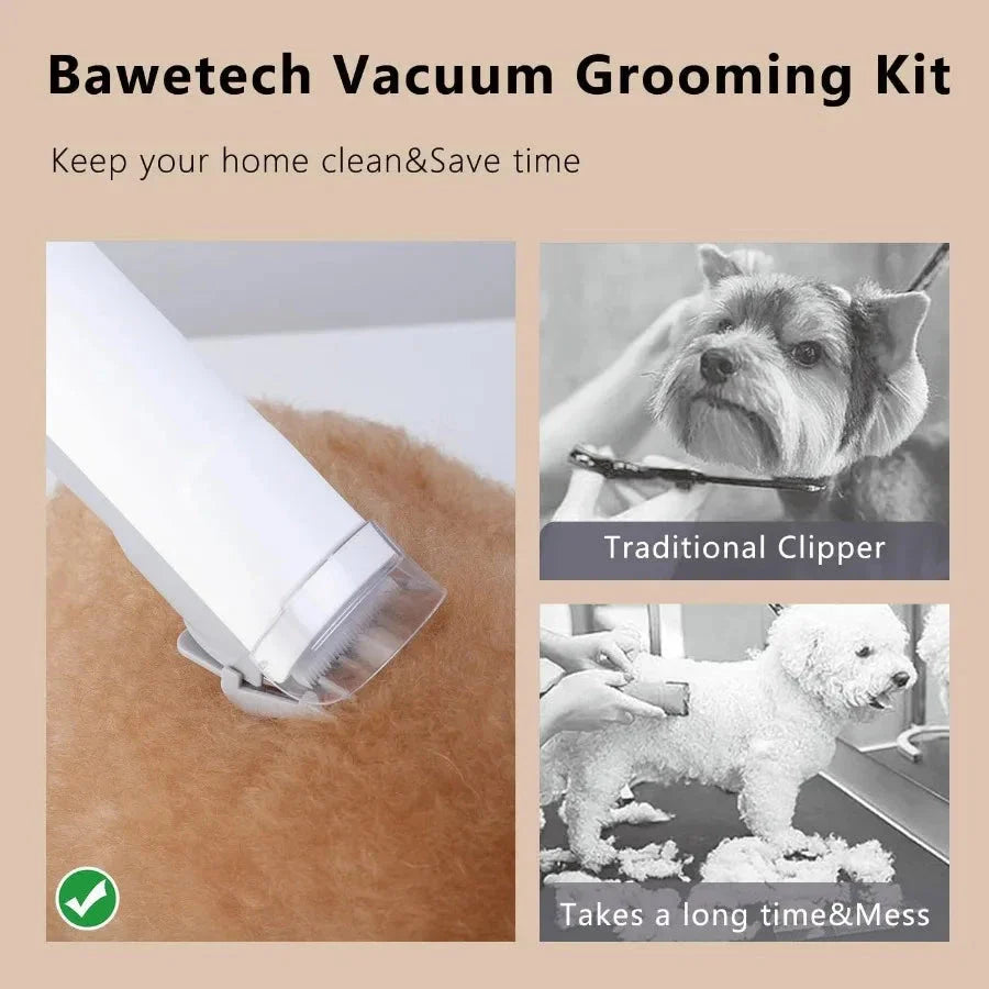 Bawetech Vacuum Grooming Kit advertisement with a comparison to traditional clippers.