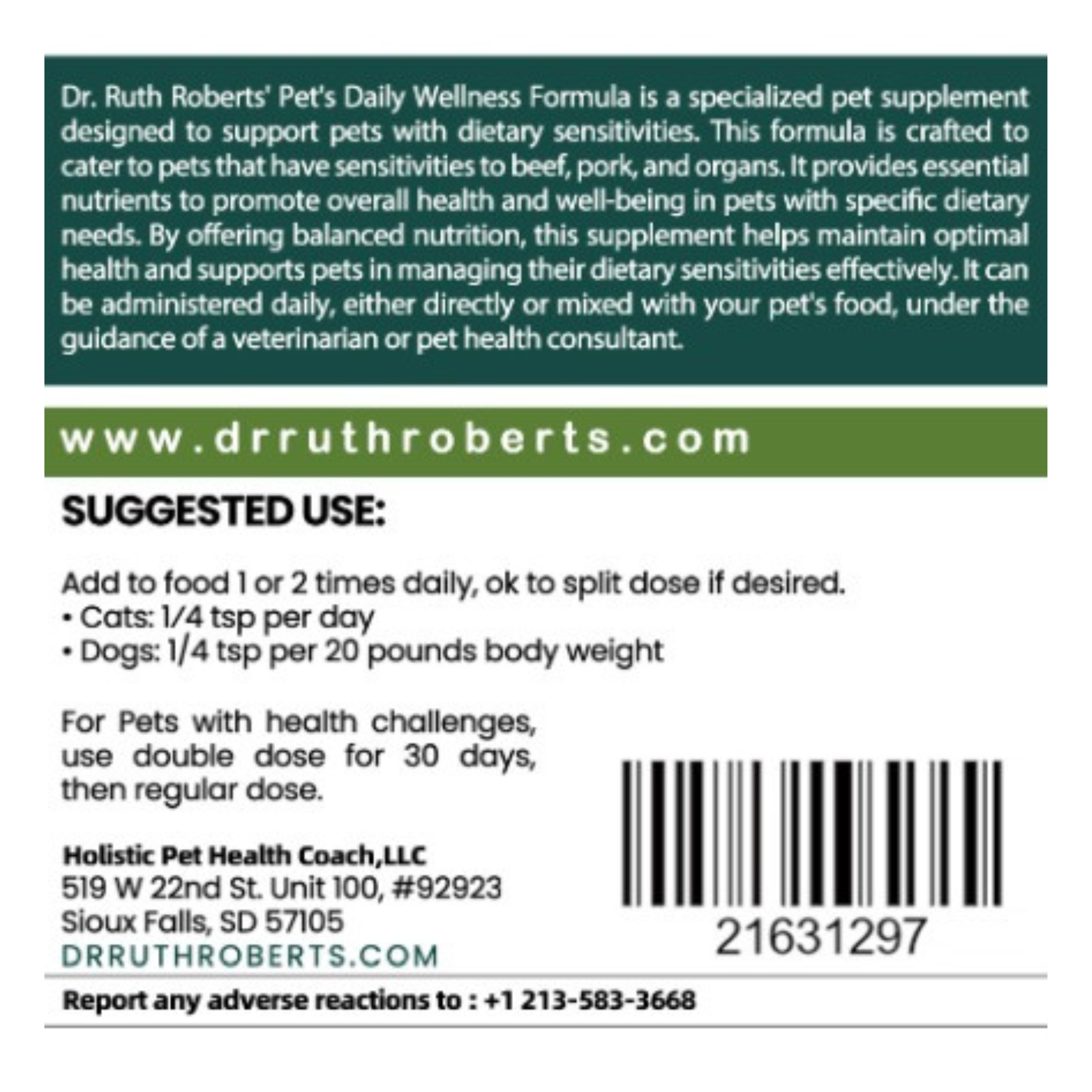 Daily Wellness Formula — Glandular-Free Multivitamin for Dogs & Cats with Beef, Pork, or Organ Sensitivities