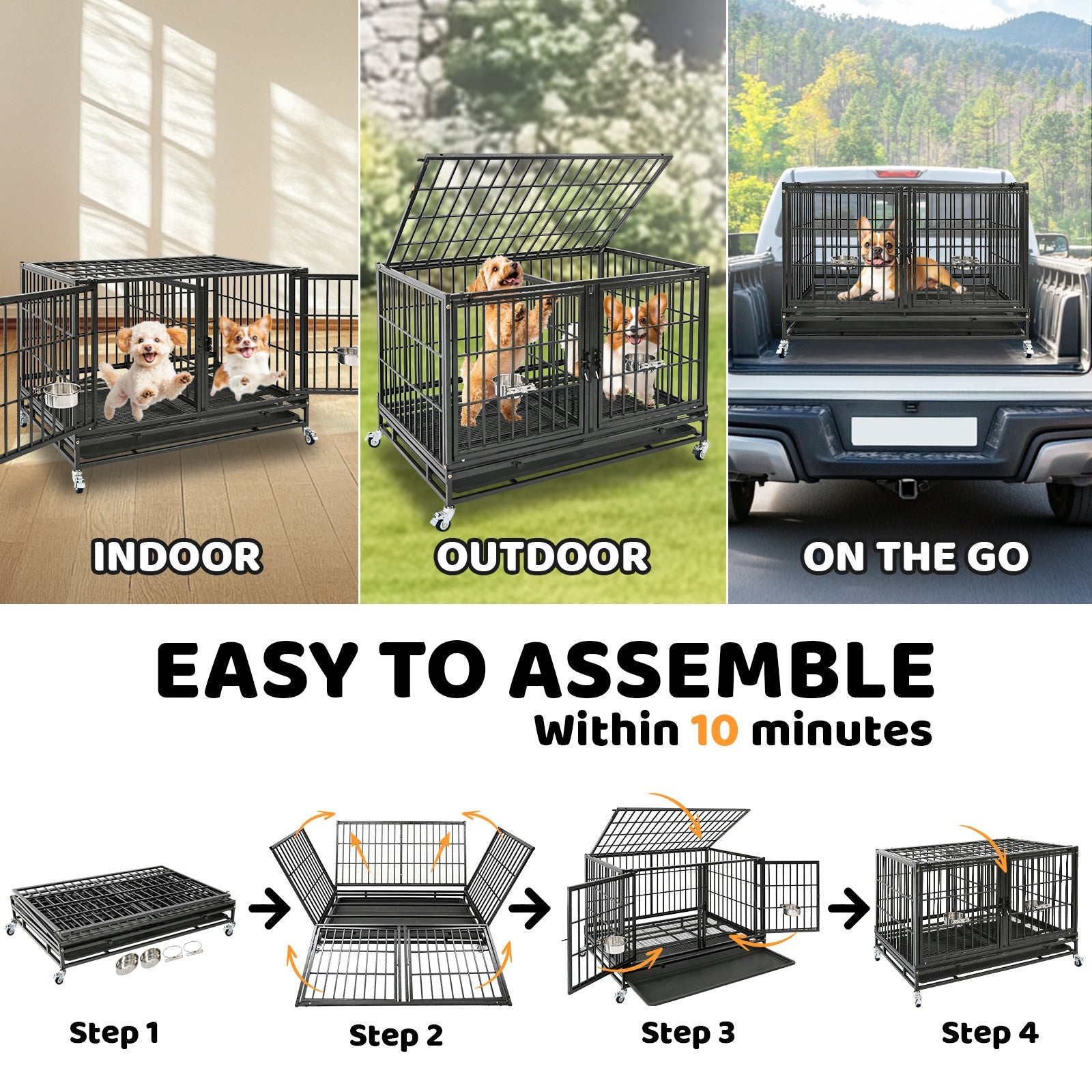 Heavy duty steel crate for Dogs