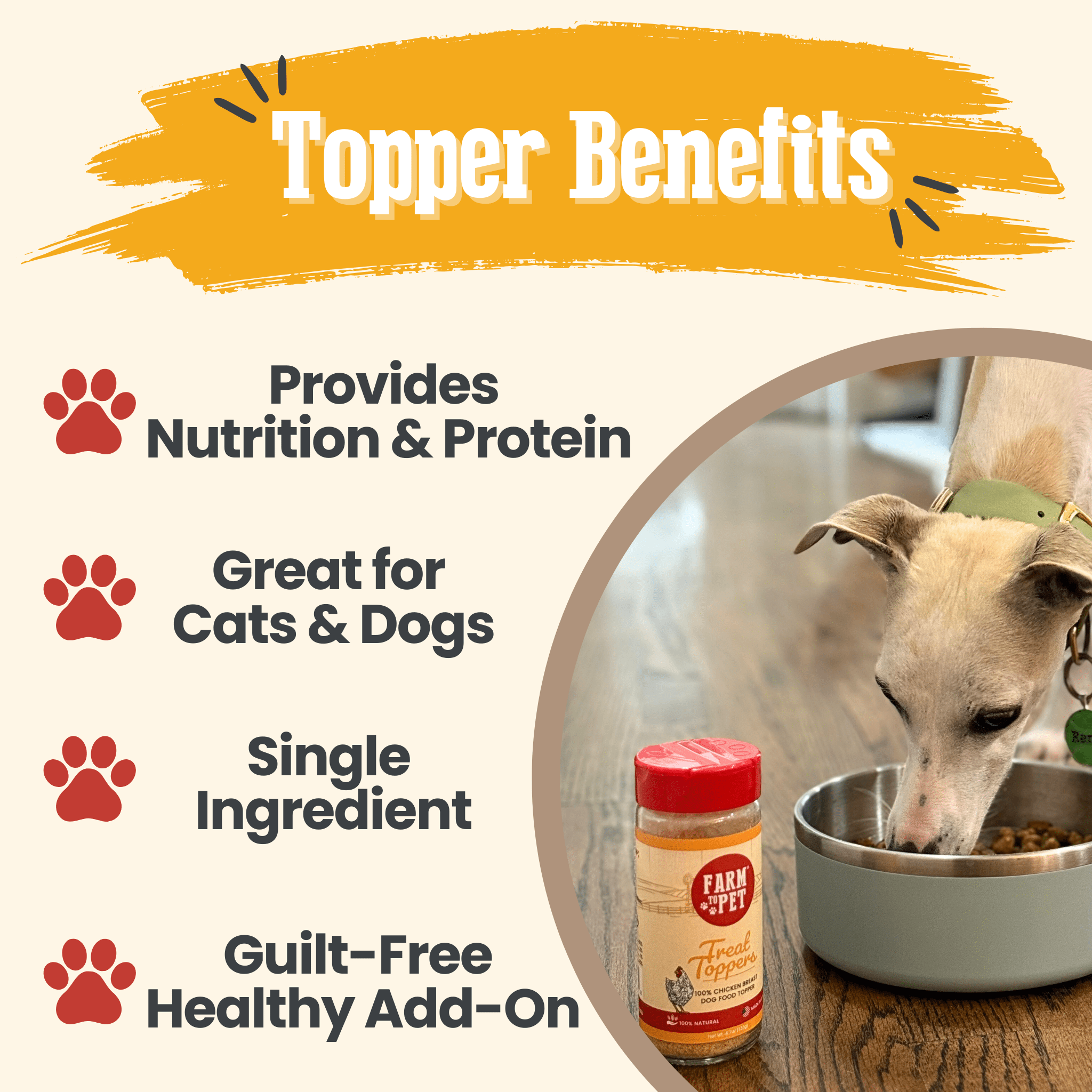 Farm to Pet Chicken Treat Topper – Single-Ingredient Dog & Cat Food Topper