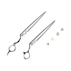 Hair cutting shears with interchangeable parts on a white background