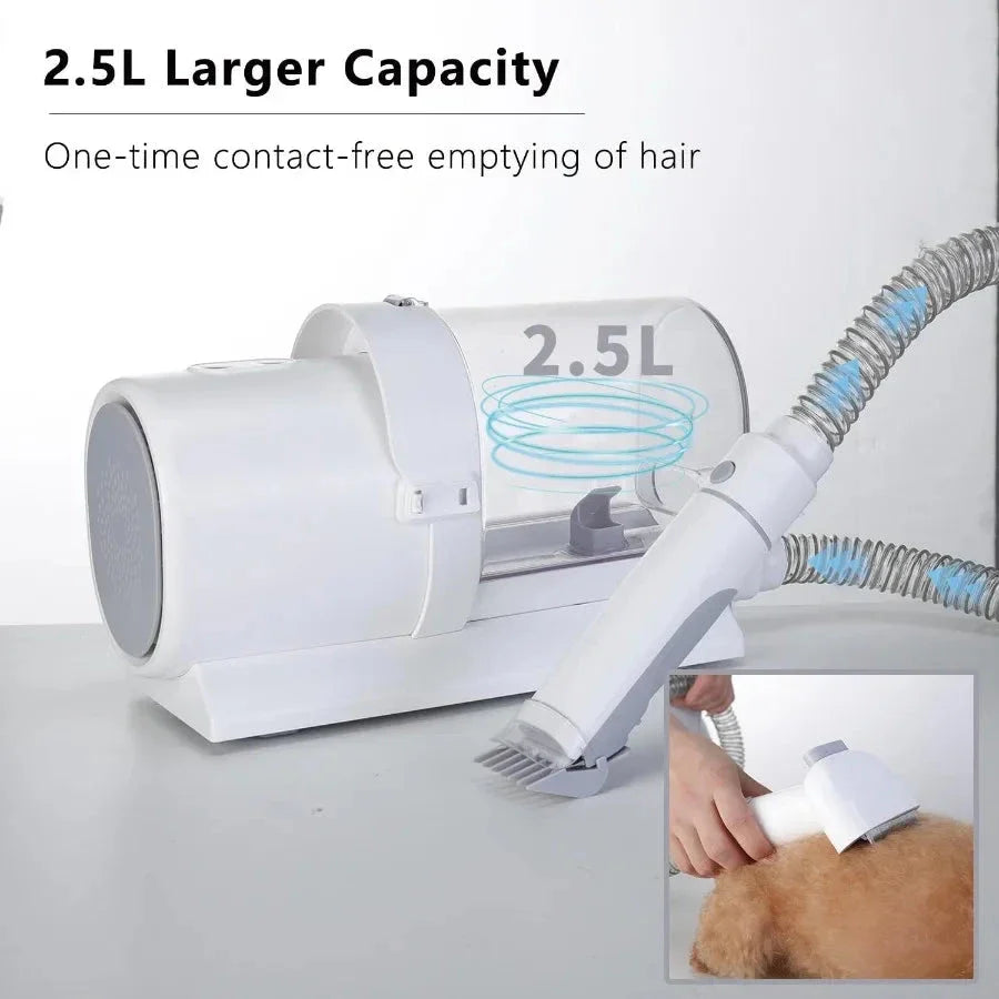 Hair removal device with 2.5L capacity and contact-free emptying feature on a white background.