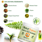 Herbal Defense flea and tick support product with natural ingredients on a white background