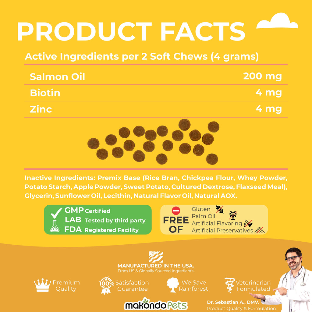 Product facts label for a supplement with ingredients and benefits on a yellow background
