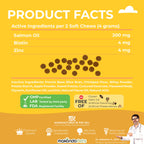 Product facts label for a supplement with ingredients and benefits on a yellow background