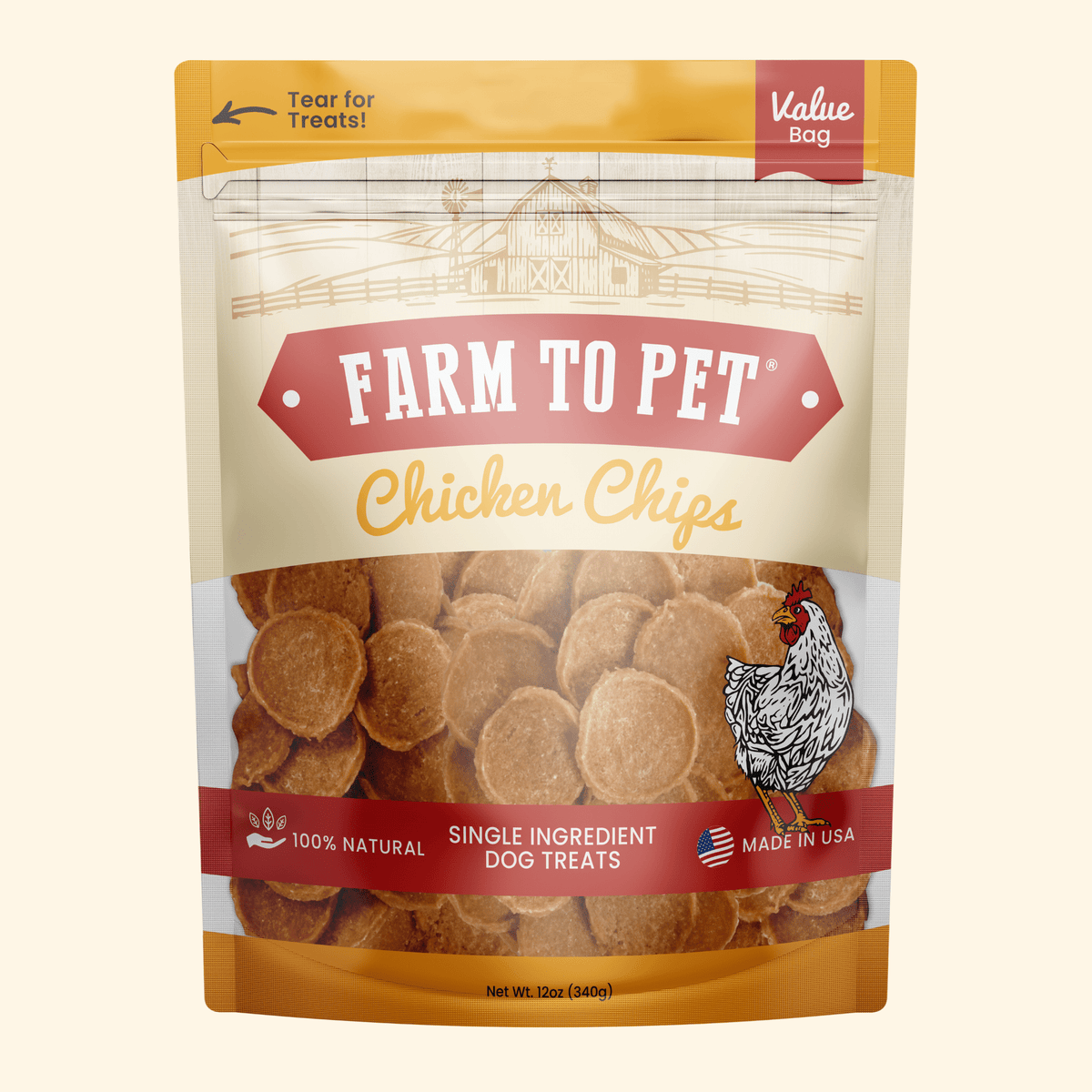 Package of Farm to Pet Chicken Chips dog treats