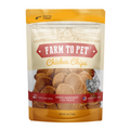 Package of Farm to Pet Chicken Chips dog treats on a white background