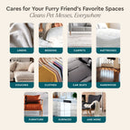 Product advertisement showing various cleaning services for pet messes on linens, bedding, carpets, etc.