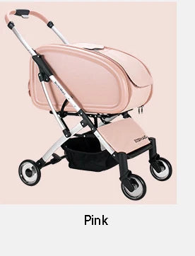 Pink Pet baby stroller on a beige background