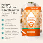 Puracy Pet Stain and Odor Remover packaging with product details on a white background