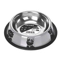 A stainless steel pet bowl