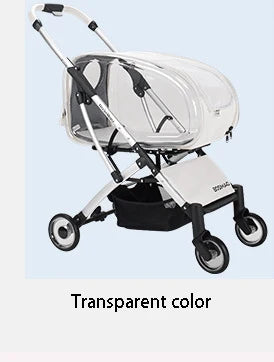 Transparent pet stroller on a light blue background