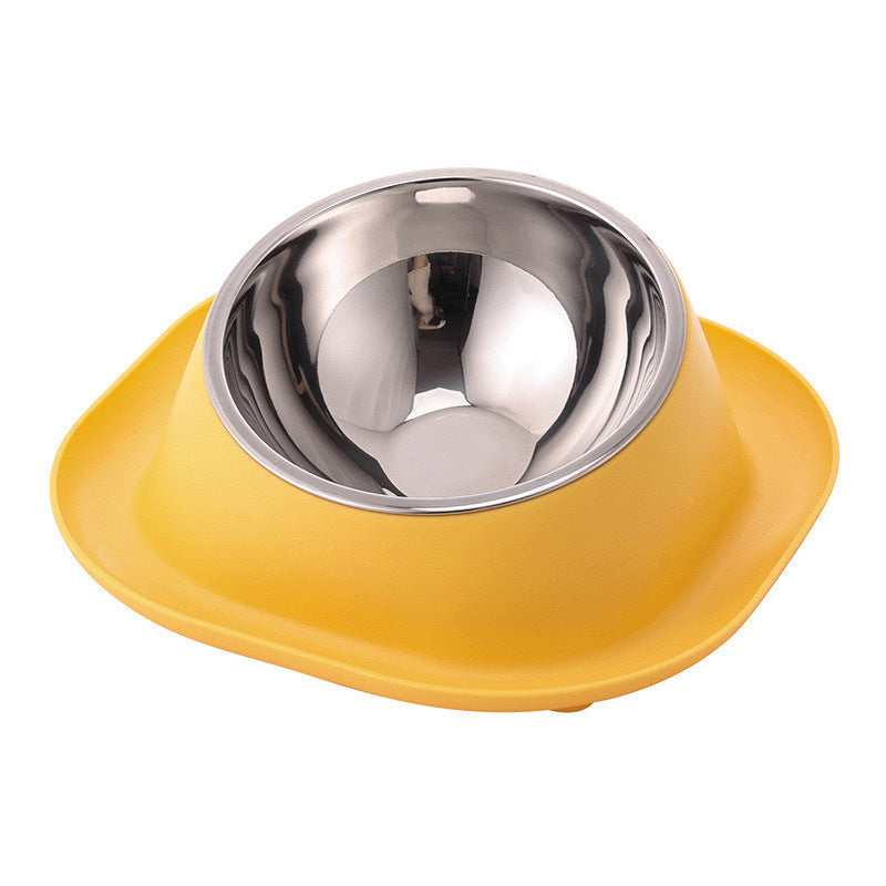 Yellow pet bowl with a stainless steel 