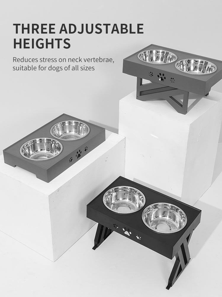 Three adjustable height pet bowls