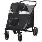 PawHut Pet Stroller Dog Cat Carriage One Click Fold with Universal Front Wheels Shock Absorber Brakes Storage Bags Mesh Window