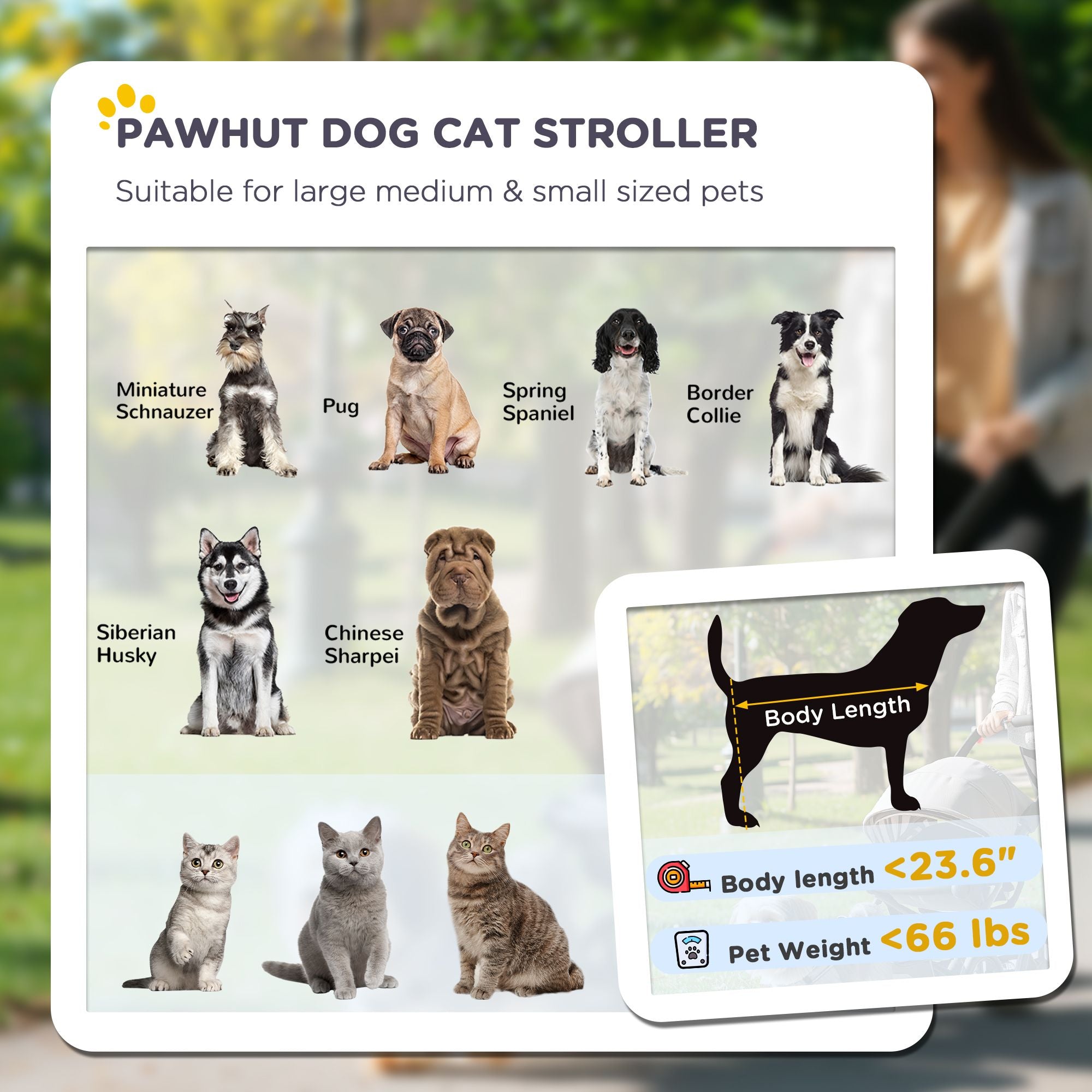 PawHut Pet Stroller Dog Cat Carriage One Click Fold with Universal Front Wheels Shock Absorber Brakes Storage Bags Mesh Window