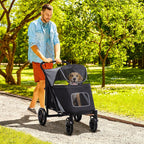 PawHut Pet Stroller Dog Cat Carriage One Click Fold with Universal Front Wheels Shock Absorber Brakes Storage Bags Mesh Window