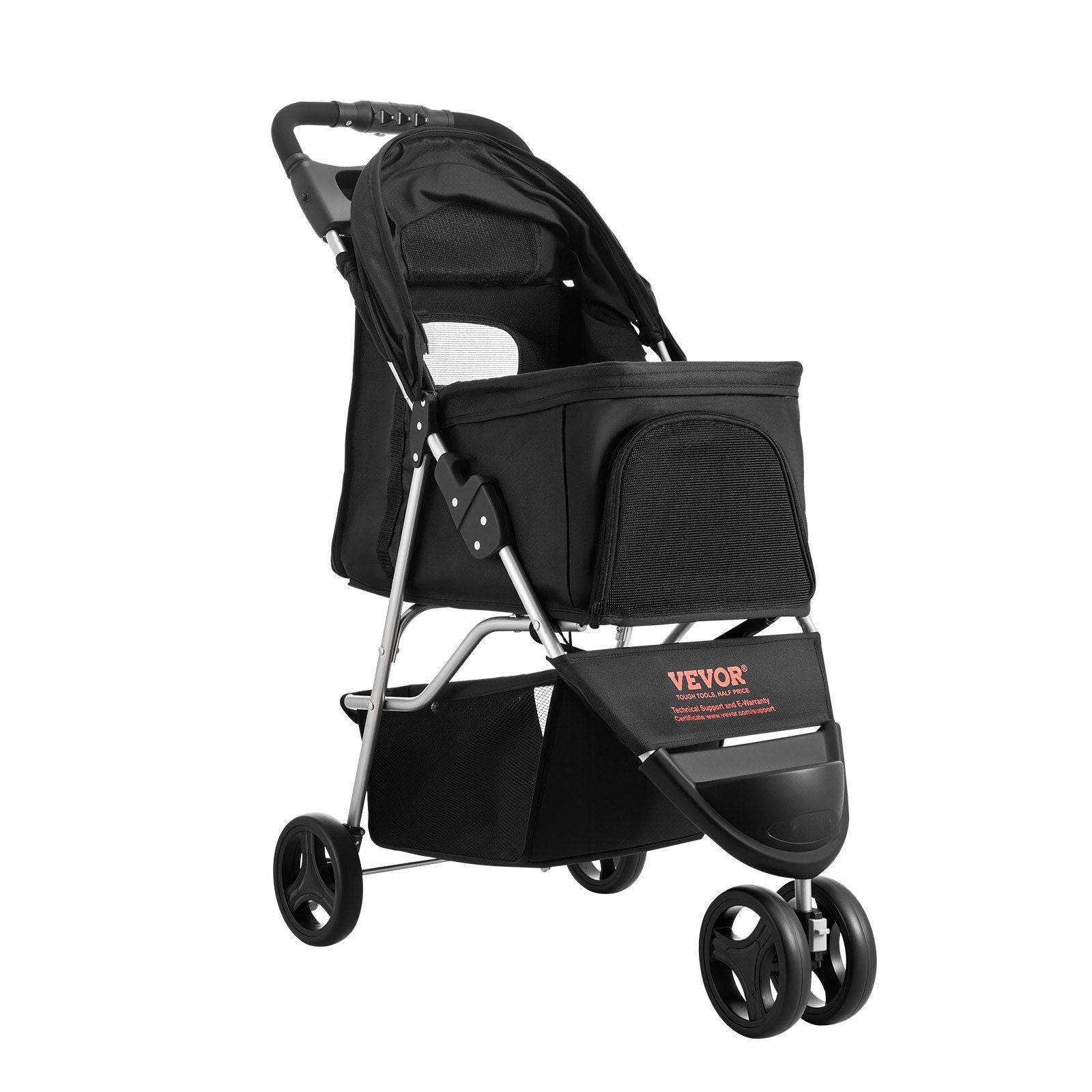 Pet Stroller Foldable 3 Wheels Dog Stroller with Brake up to 35lbs Travel Camp