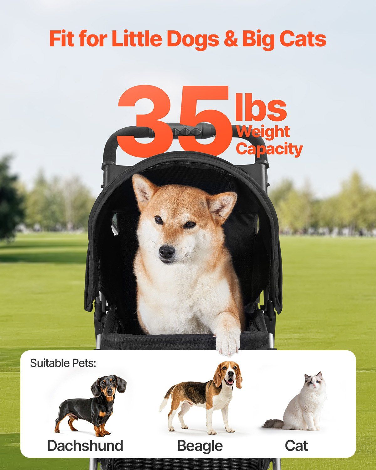 Pet Stroller Foldable 3 Wheels Dog Stroller with Brake up to 35lbs Travel Camp