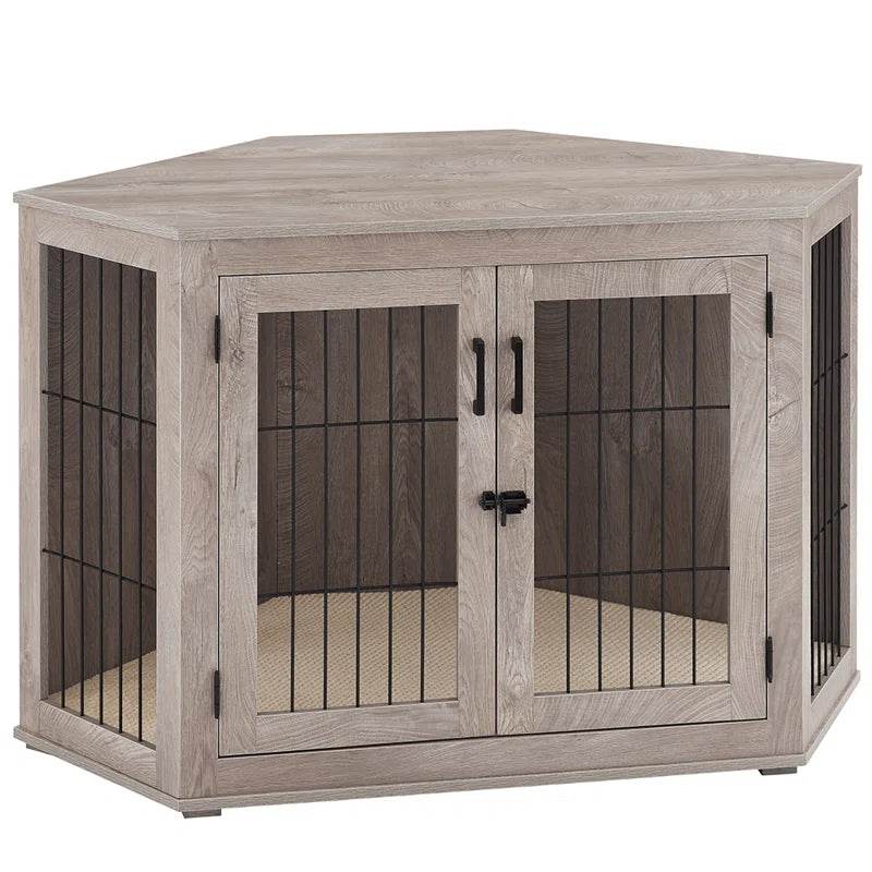 Dereham Corner Dog Crate Furniture with Cushion – Space-Saving Pet Home