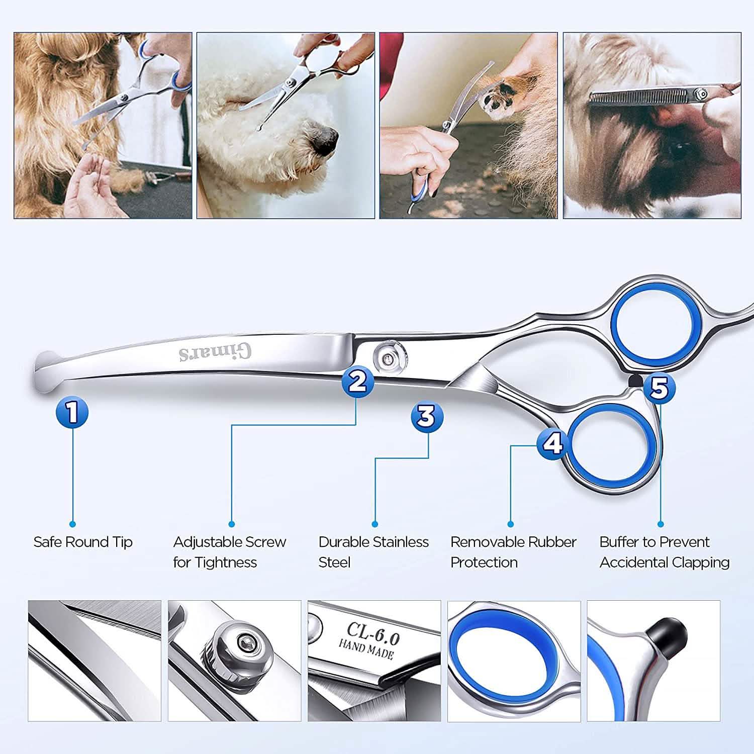 Gimars 6-in-1 Professional Pet Grooming Scissors Set | Stainless Steel Safety Scissors