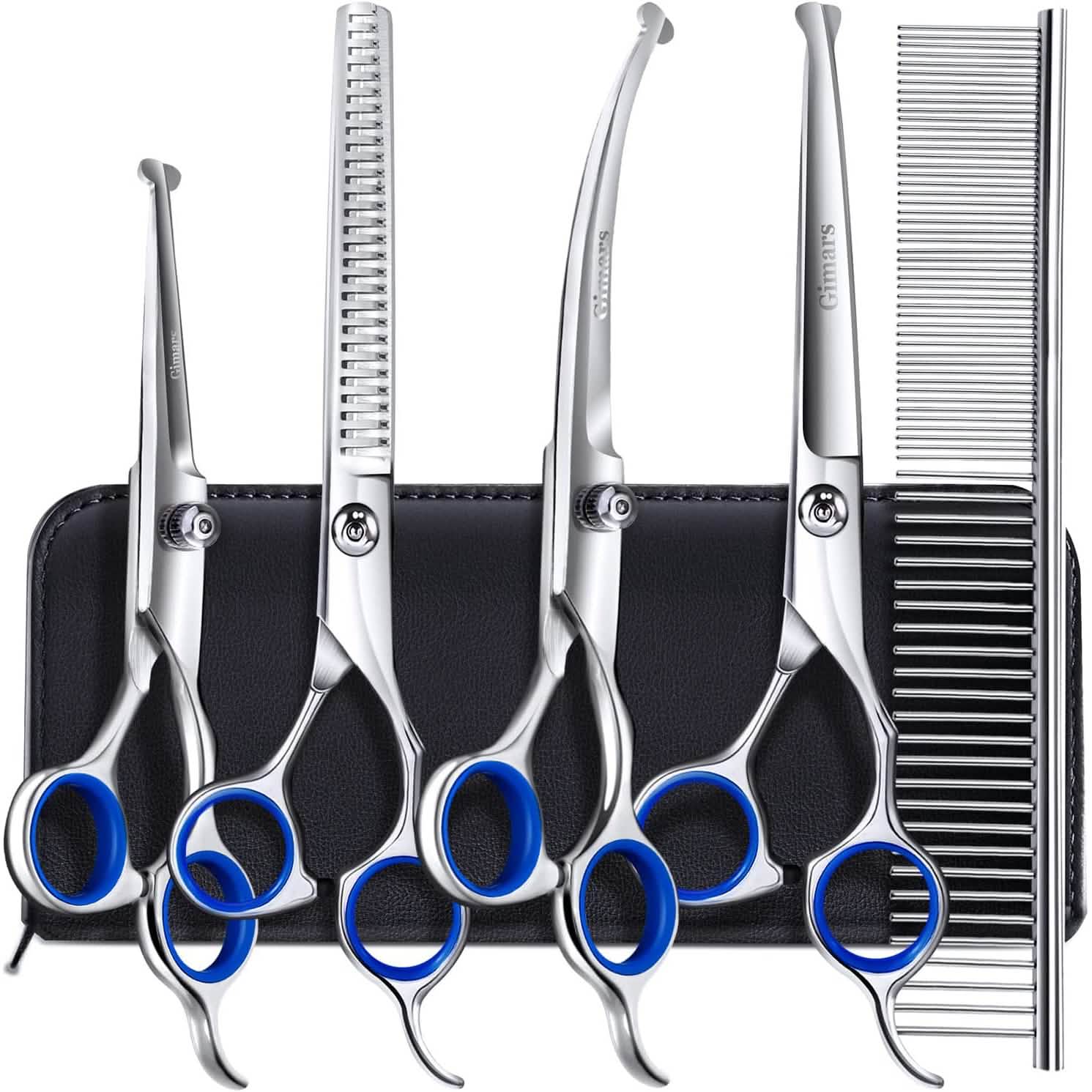 Gimars 6-in-1 Professional Pet Grooming Scissors Set | Stainless Steel Safety Scissors