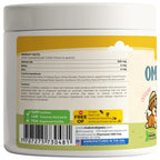 Back label of a supplement container with product details and branding.