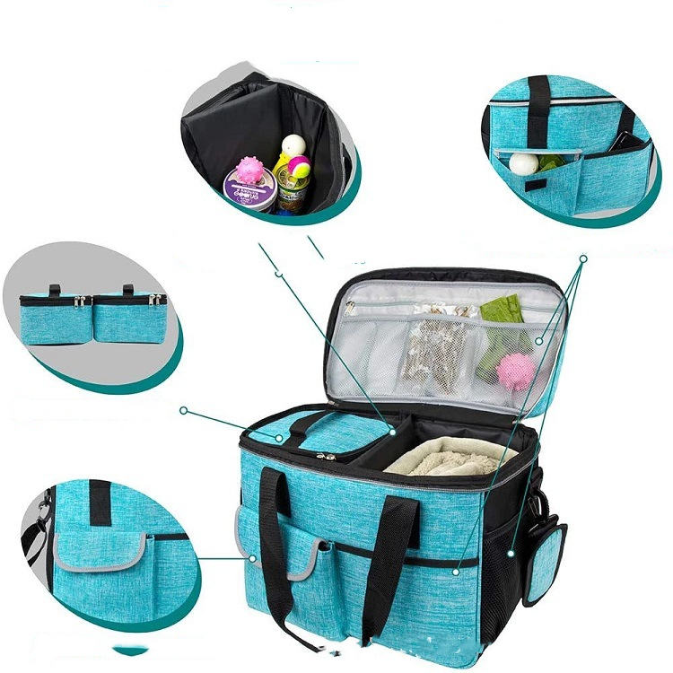 Blue cooler bag with various compartments